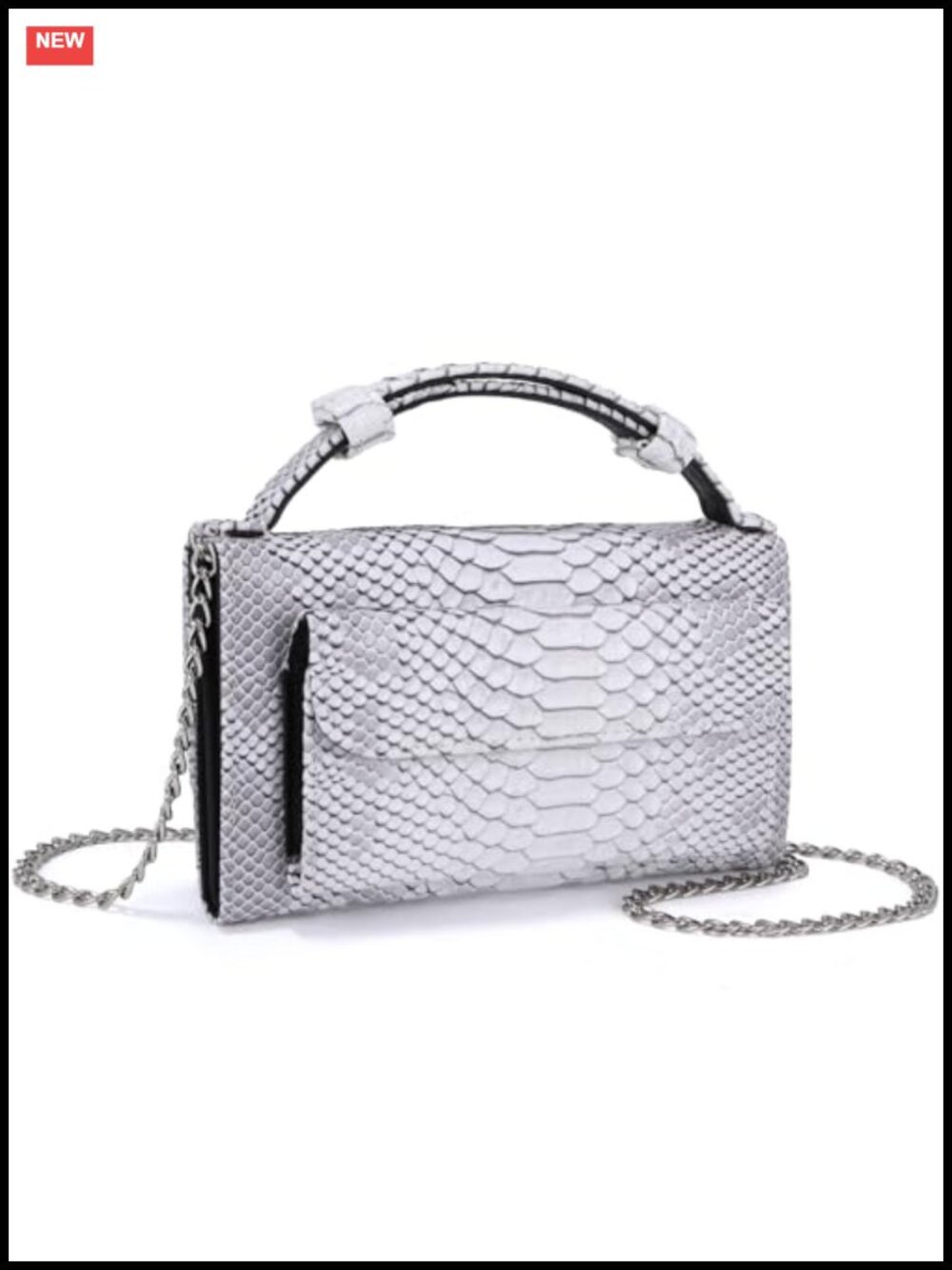 Genuine Leather Animal Embossed Crossbody Wallet with Metal Chain